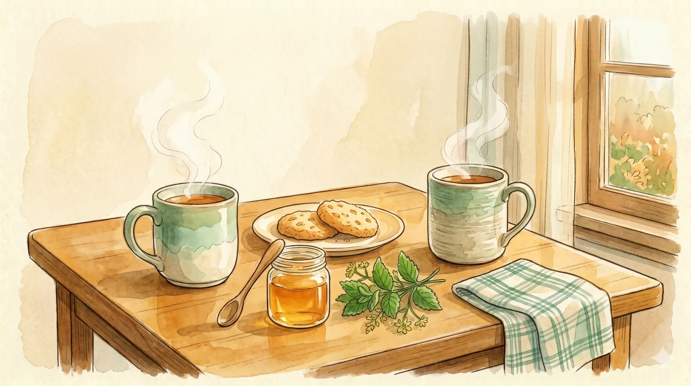 Two steaming cups of tea on a sunlit kitchen table